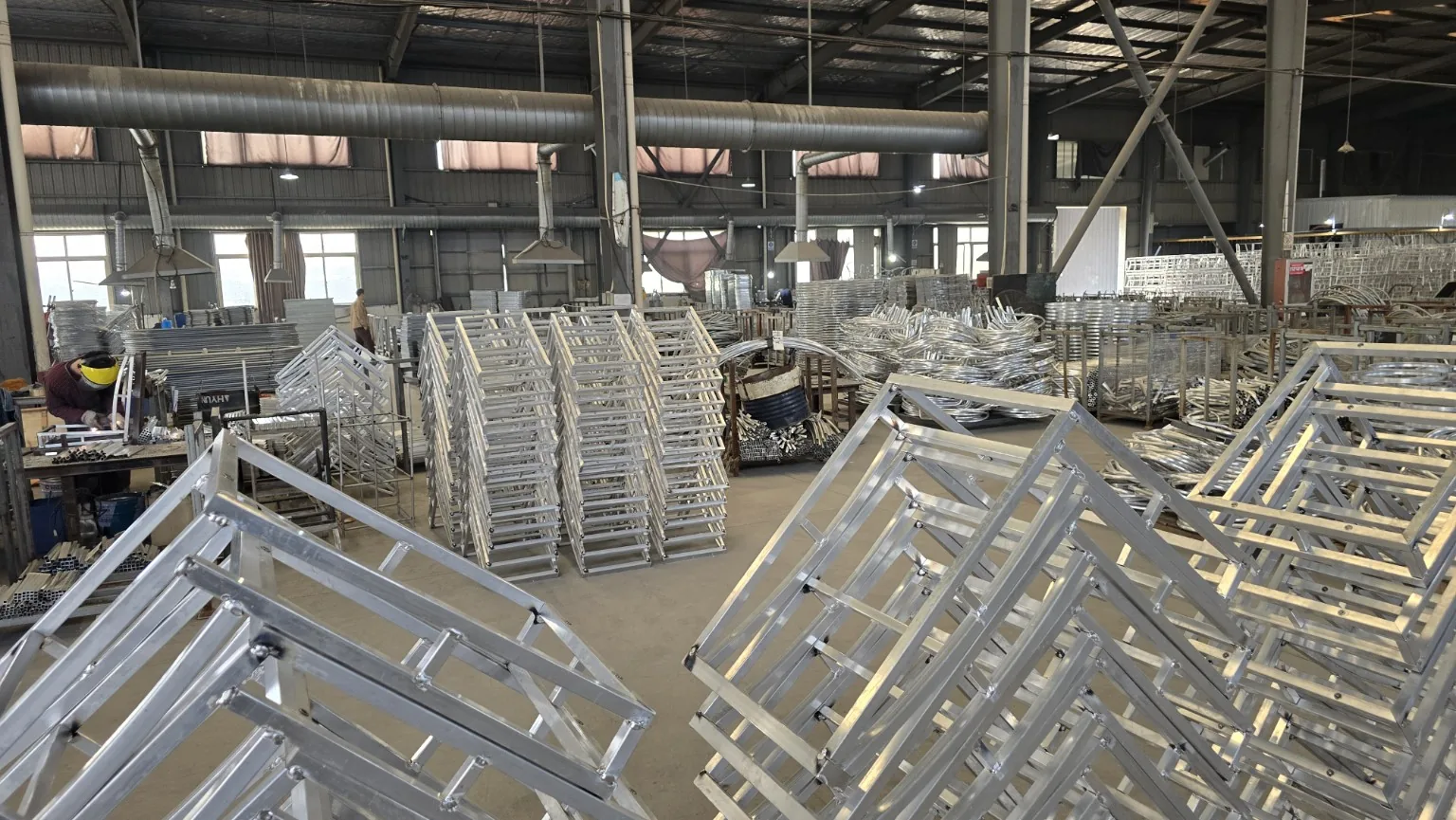 Aluminium outdoor furniture frames during production in China